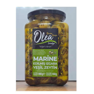 Pickled grilled green olives