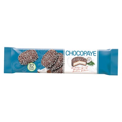 Choco Pie cookies coated in cocoa with marshmallows and coconut