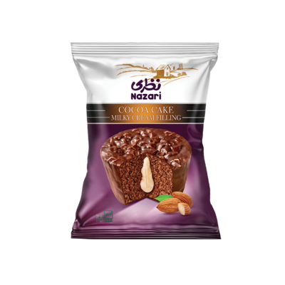 Cocoa-coated cake with decorative almonds