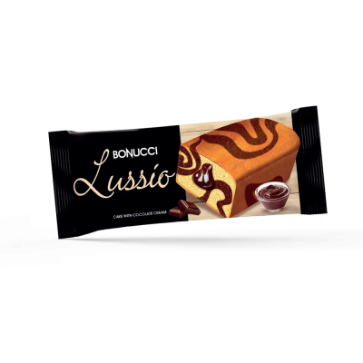 Marble cake filled with chocolate sauce