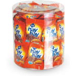 A box of sandwich biscuits coated in cocoa