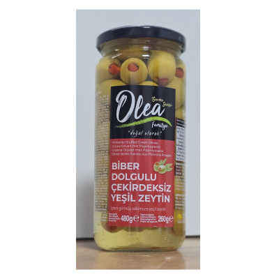 Green olives stuffed with bell peppers