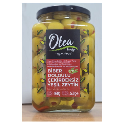 Green olives stuffed with pepper paste