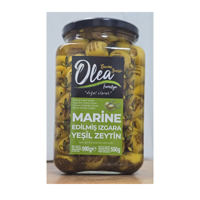 Grilled marinated green olives